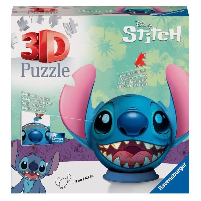 3D Puzzle Ball Disney Stitch 72 pieces, Ages 6, Ravensburger, 11574