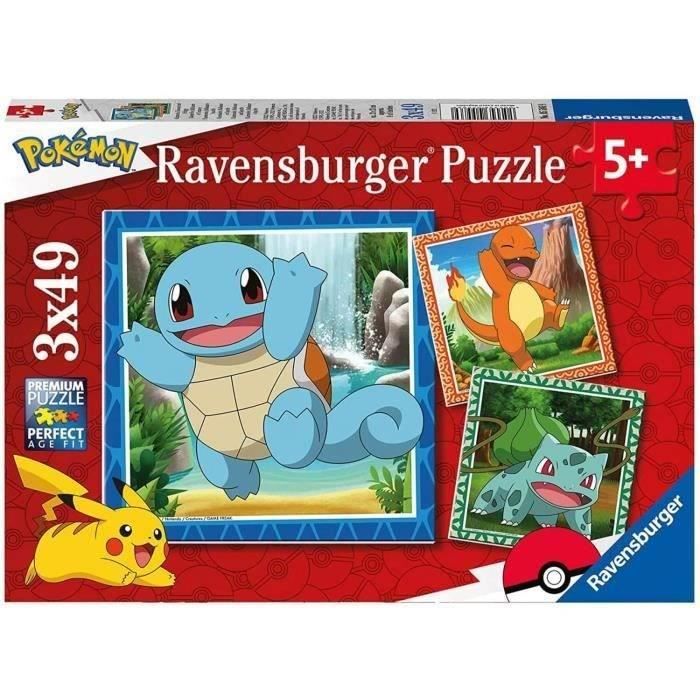 Puzzle for children 3x49 pieces Pokémon - Salameche, Bulbasaur and Squirtle - Ages 5 - 3 posters included - 05586 - Ravensburger