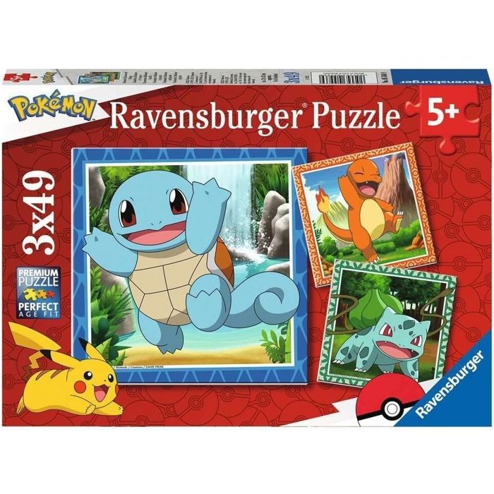 Puzzle for children 3x49 pieces Pokémon - Salameche, Bulbasaur and Squirtle - Ages 5 - 3 posters included - 05586 - Ravensburger