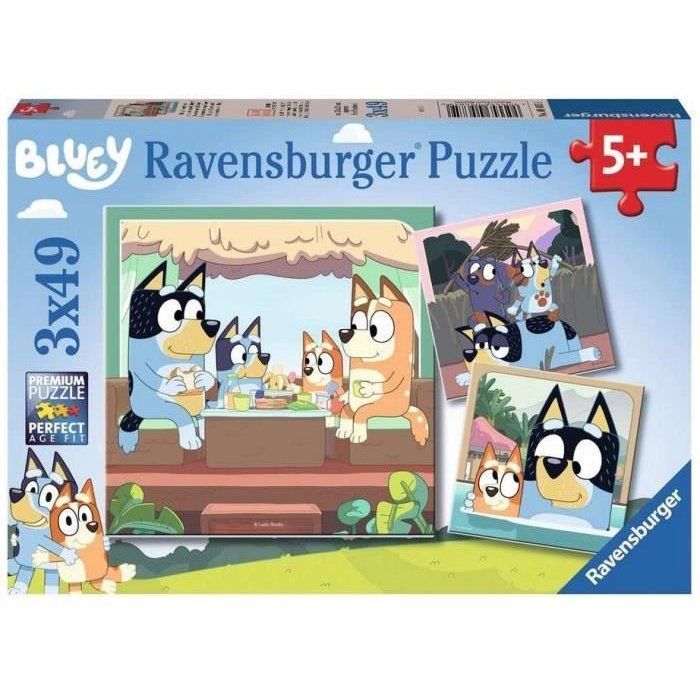 3x49 piece puzzle The adventures of Bluey! - 5 year olds - 3 posters included - Bluey - 05685 - Ravensburger
