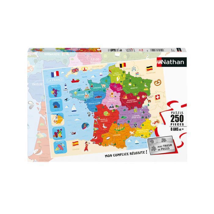 250-Piece Map of France Puzzle - NATHAN JEUX - Blue - Cardboard - 250 pieces - Ages 6 and up