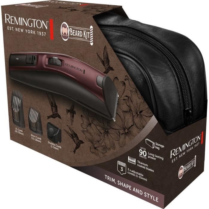 Remington MB4047 beard trimmer set  cordless, waterproof  titanium coated blades  9 cutting guides  case included