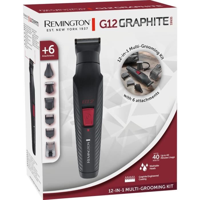 Multifunction Kit - REMINGTON - G12 Graphite Series - 12 in 1 - Self-sharpening blades - 40 min autonomy - USB