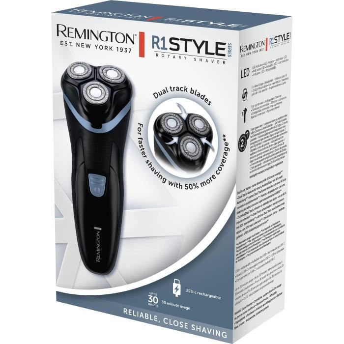 Cordless rotary shaver - REMINGTON - R1000 - 3 Dual Track blades - Pop-up trimmer - 30 min autonomy - LED