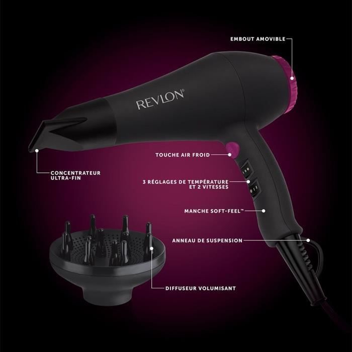 Hairdryer - REVLON - RVDR5251E - Perfect Heat - 2000 W - AC motor - 2 speeds - Black / Pink