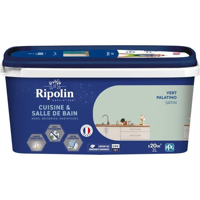 Paint for walls, woodwork, ceilings, radiators - RIPOLIN - Kitchen and bathroom - 2 L - Palatino Green