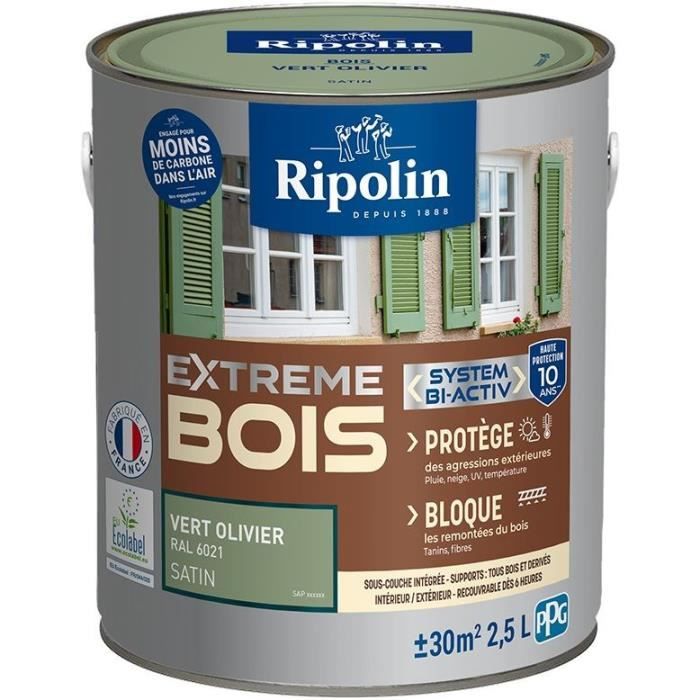 RIPOLIN Paint for Interior & Exterior Wood - Olive Green Ral 6021 Satin, 2,5L