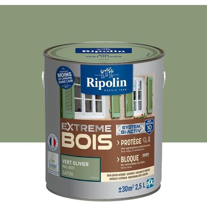 RIPOLIN Paint for Interior & Exterior Wood - Olive Green Ral 6021 Satin, 2,5L