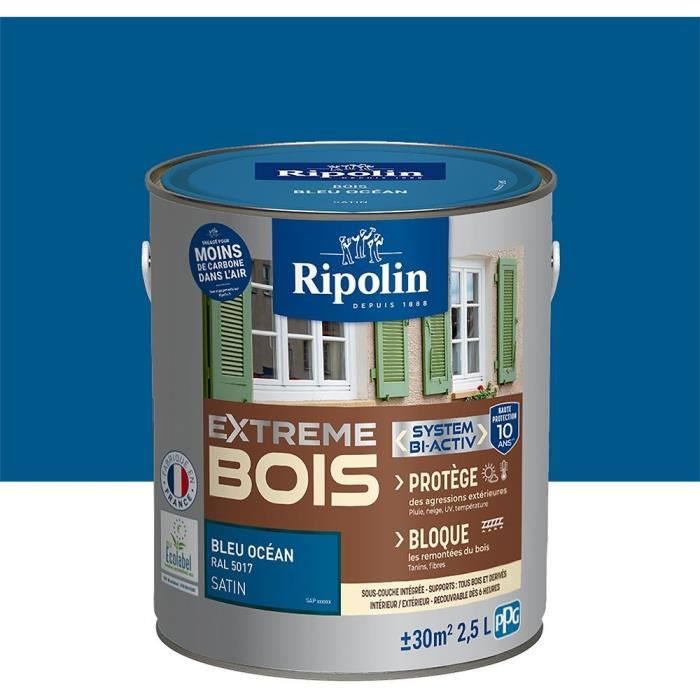 RIPOLIN Interior & Exterior Wood Paint - Ocean Blue Ral 5017 Satin, 2.5L
