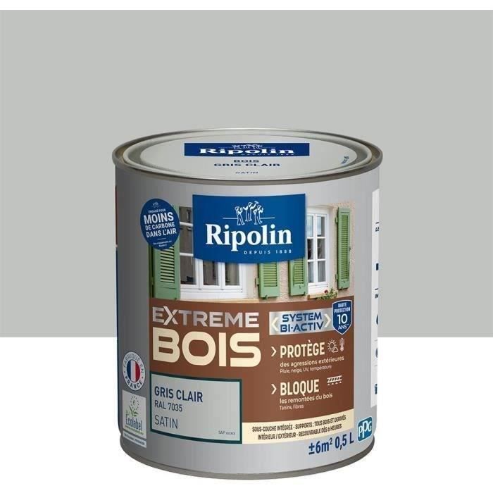 RIPOLIN Satin Wood Paint High Protection 10 years which Protects and Magnifies your Wood - Light gray
