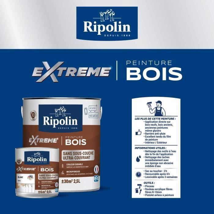 RIPOLIN Satin Wood Paint High Protection 10 years which Protects and Magnifies your Wood - Birch gray
