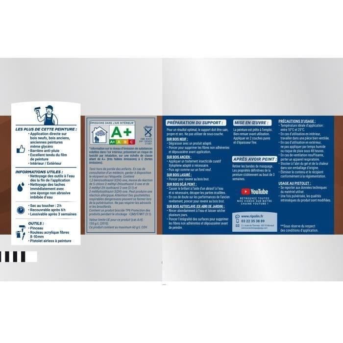 RIPOLIN Satin Wood Paint High Protection 10 years which Protects and Magnifies your Wood - Black