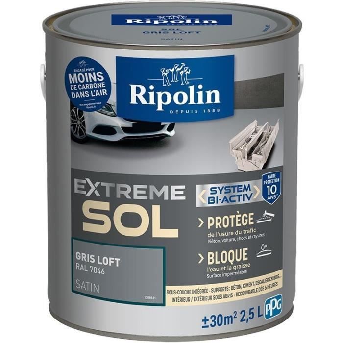 RIPOLIN Interior & Exterior Floor Paint - Loft Gray Ral 7046 Satin, 2,5L