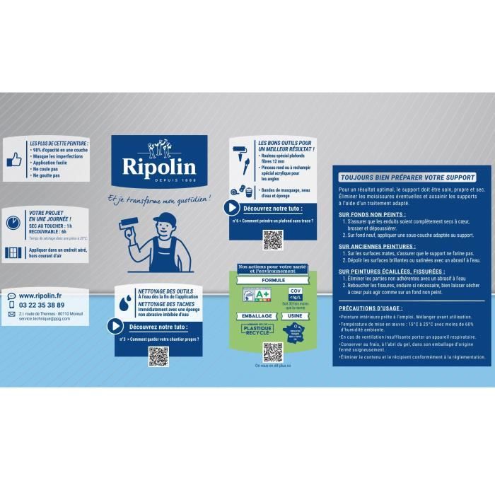 Kitchen & bathroom ceiling paint - Matt white - RIPOLIN - 2.5L