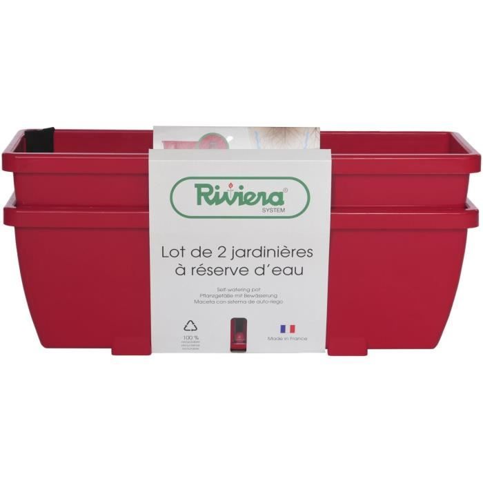 RIVIERA EVA flower box - Set of 2 planters - Plastic - 57 cm - Red