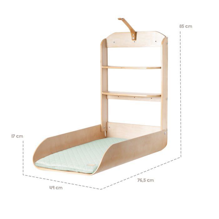 Wall-Mounted and Folding Changing Table - ROBA - Natural Wood - Integrated Shelves - Minimalist Design