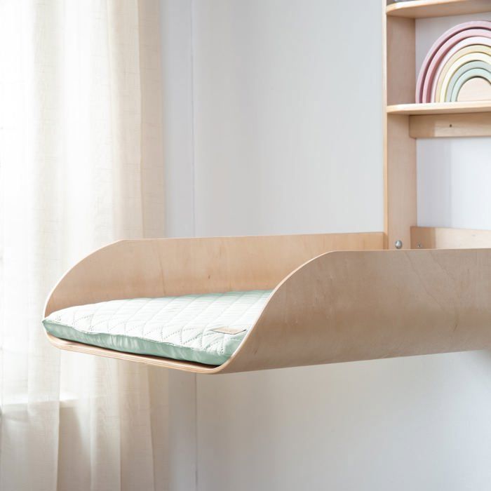 Wall-Mounted and Folding Changing Table - ROBA - Natural Wood - Integrated Shelves - Minimalist Design