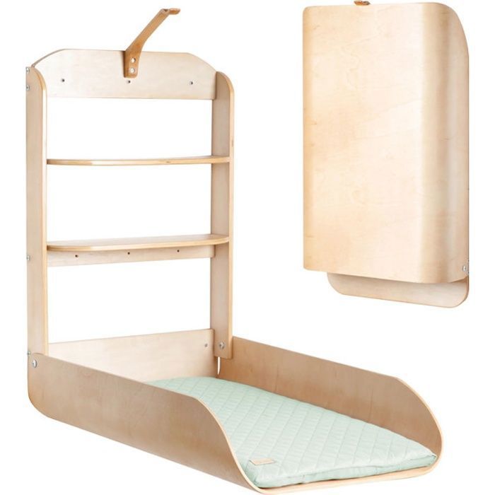 Wall-Mounted and Folding Changing Table - ROBA - Natural Wood - Integrated Shelves - Minimalist Design