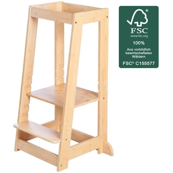 Montessori Learning Tower - ROBA - FSC Certified Bamboo - Adjustable to 3 Height Levels - Up to 80 Kg - Natural