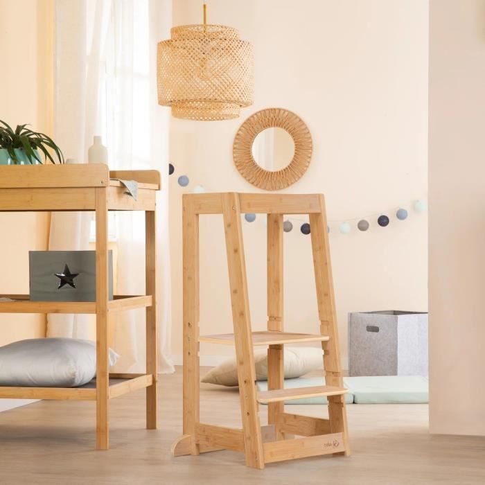 Montessori Learning Tower - ROBA - FSC Certified Bamboo - Adjustable to 3 Height Levels - Up to 80 Kg - Natural
