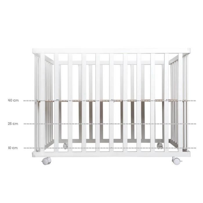 Baby Park 100x75 cm + Adam and Eule Owl Print Mat + 4 Wheels - ROBA - White Wood