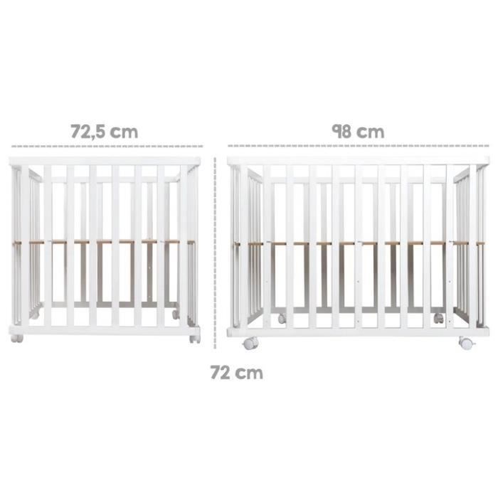 Baby Park 100x75 cm + Adam and Eule Owl Print Mat + 4 Wheels - ROBA - White Wood
