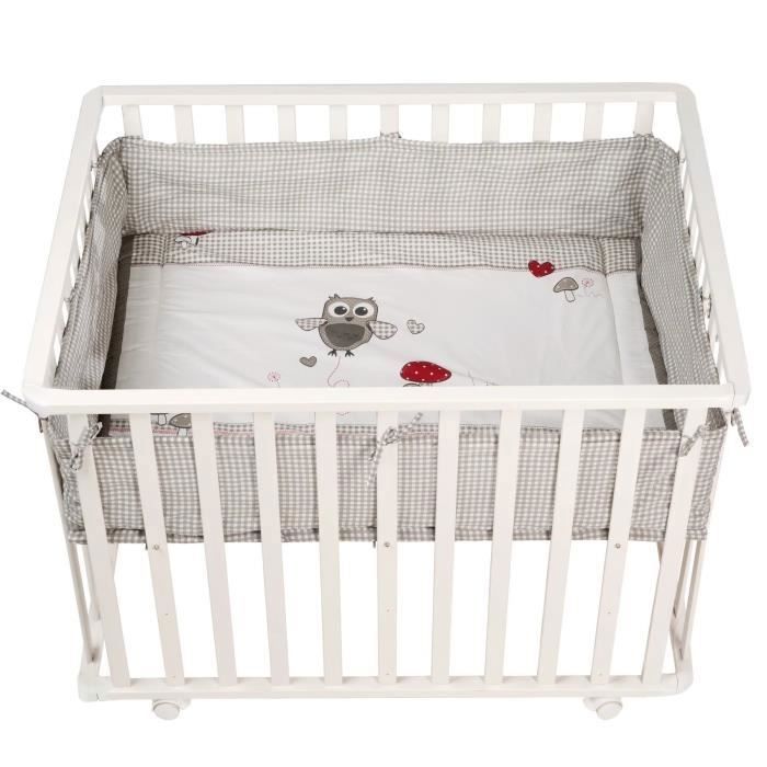 Baby Park 100x75 cm + Adam and Eule Owl Print Mat + 4 Wheels - ROBA - White Wood