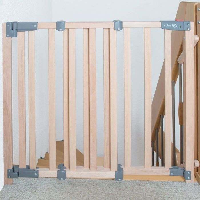 ROBA Safety Up Baby Safety Gate for Stairs - Width from 93.5 to 120.5 cm - Natural Wood