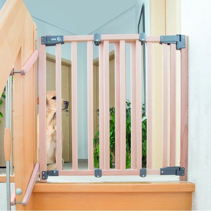 ROBA Safety Up Baby Safety Gate for Stairs - Width from 93.5 to 120.5 cm - Natural Wood