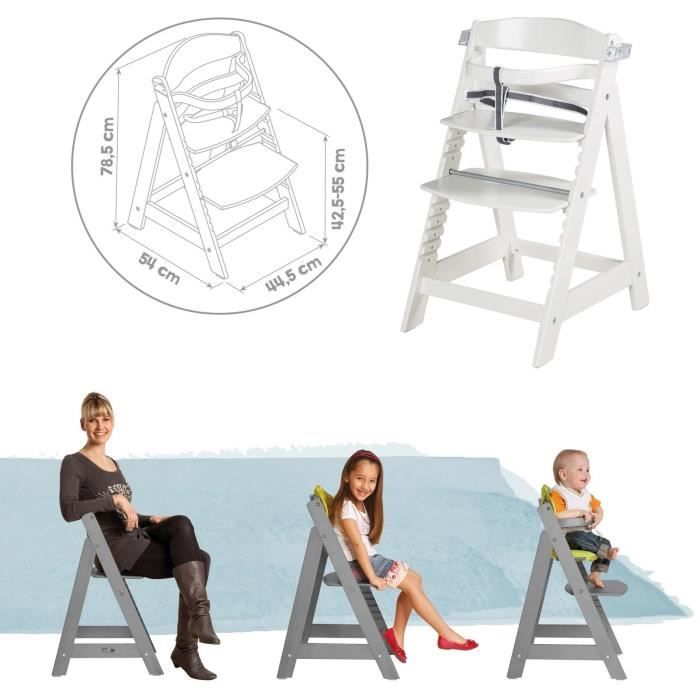 High chair - ROBA - SIT UP CLICK & FUN - Removable meal tray - Adjustable height - Up to 70 kg - White lacquered wood