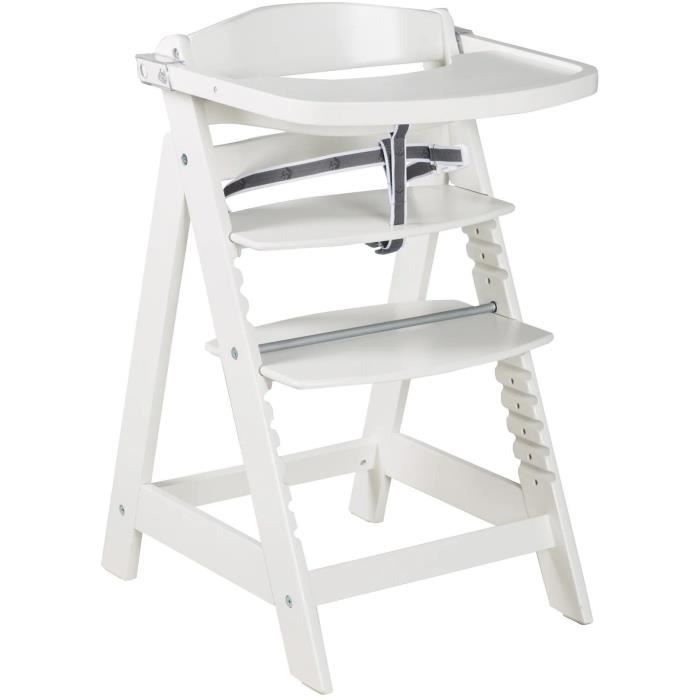 High chair - ROBA - SIT UP CLICK & FUN - Removable meal tray - Adjustable height - Up to 70 kg - White lacquered wood