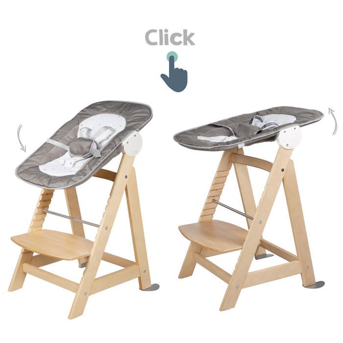 ROBA Born Up 2 in 1 High Chair + Reclining Bouncer - Sternenzauber - From Birth - Natural Wood
