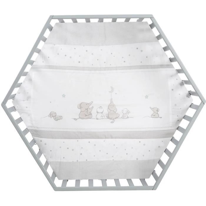 ROBA Hegaxonal Playpen - Padded Cover - Elephant Pattern - 6 Braked Wheels - Taupe Lacquered Wood