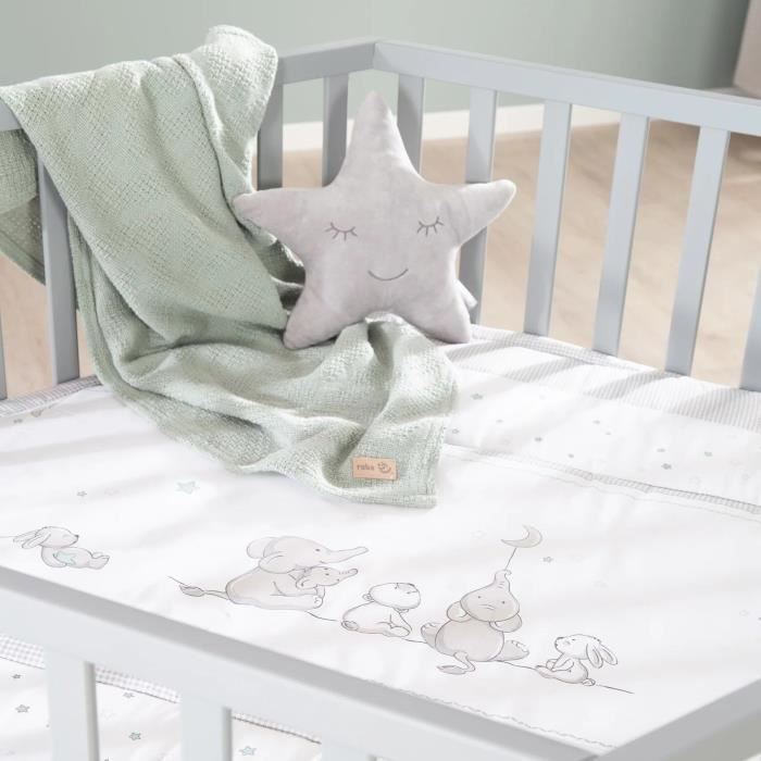 ROBA Hegaxonal Playpen - Padded Cover - Elephant Pattern - 6 Braked Wheels - Taupe Lacquered Wood