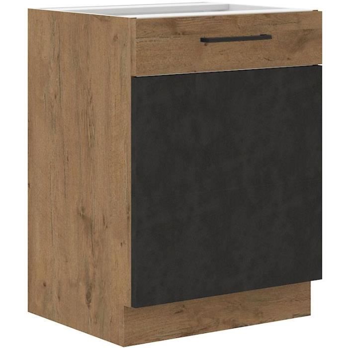ROCK base unit - Melamine with lancelot oak and matera gray decor - 1 door - L60 x H82 cm