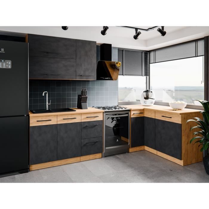 ROCK base unit - Melamine with lancelot oak and matera gray decor - 1 door - L60 x H82 cm