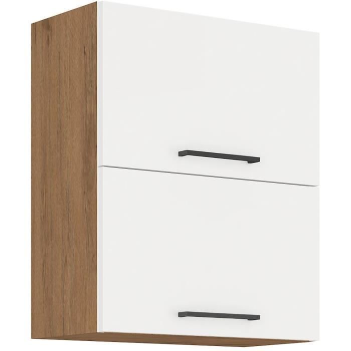 ROCK - Wall unit - Lancelot oak and glossy white melamine - 60 cm - 2 tilting doors