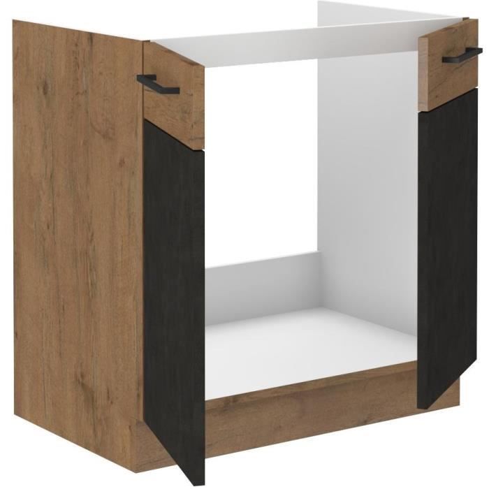 ROCK under-sink unit - Melamine with lancelot oak and matera gray decor - 1 door - L80 x H82 cm