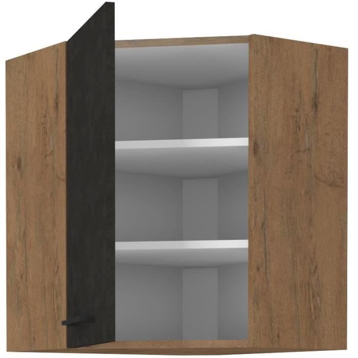 ROCK corner tall unit - Lancelot oak and matera gray decor melamine - 1 door - L58 x H72 cm