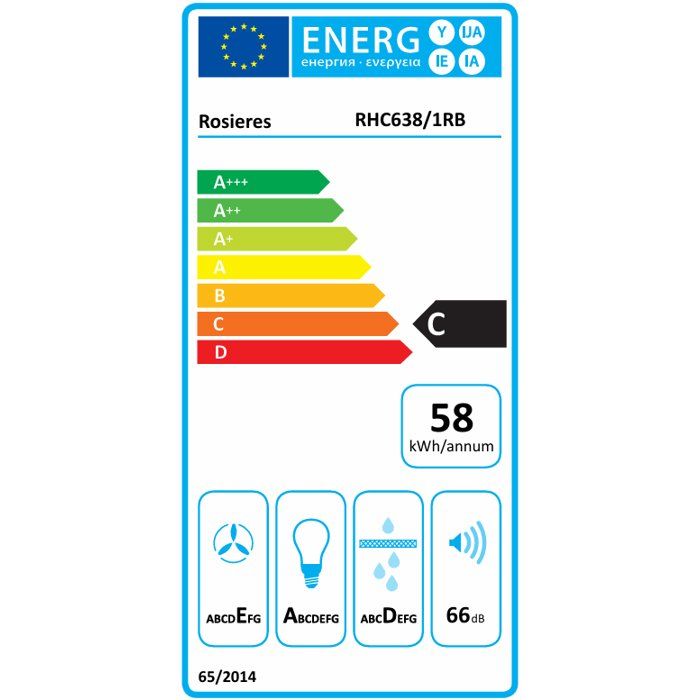 Hotte aspirante casquette - ROSIERES RHC638/1RB - 3 vitesses - L 60cm - Blanc