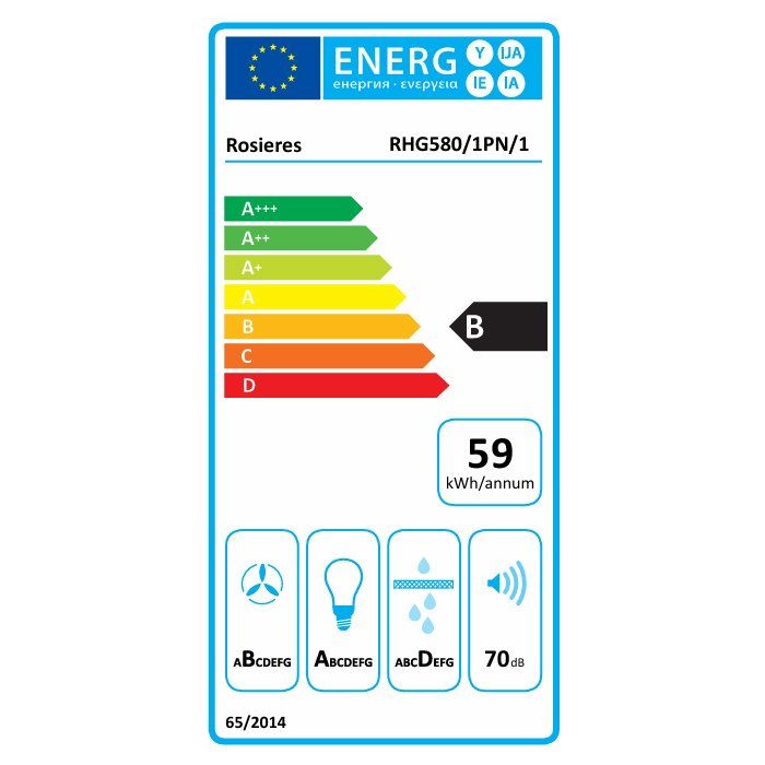 Hotte groupe filtrant - ROSIERES RHG580/1PN/1 - 3 vitesses - L 52cm - Noir et Inox