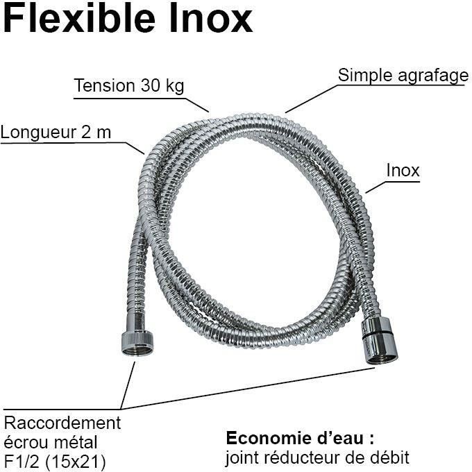 Shower hose - ROUSSEAU - Metal nuts - Safety crimps - Length 2 m - Single-grip chrome-plated stainless steel