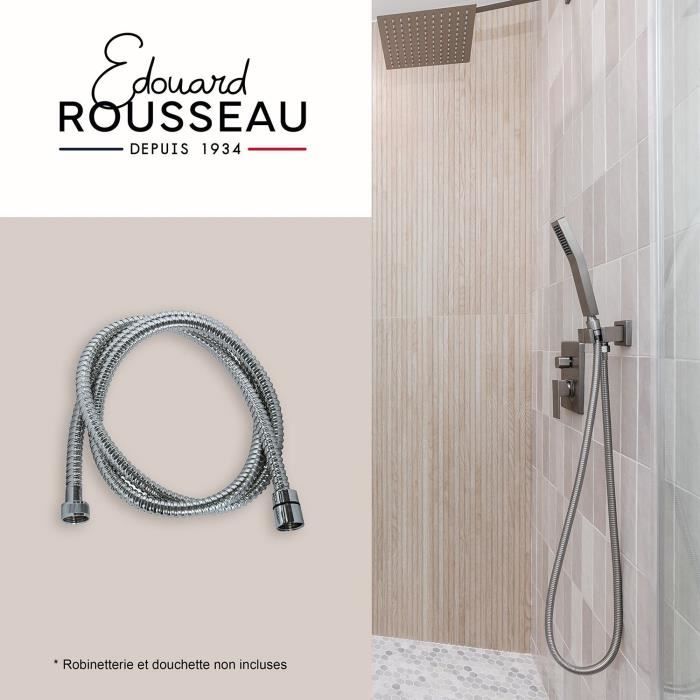 Shower hose - ROUSSEAU - Metal nuts - Safety crimps - Length 2 m - Single-grip chrome-plated stainless steel