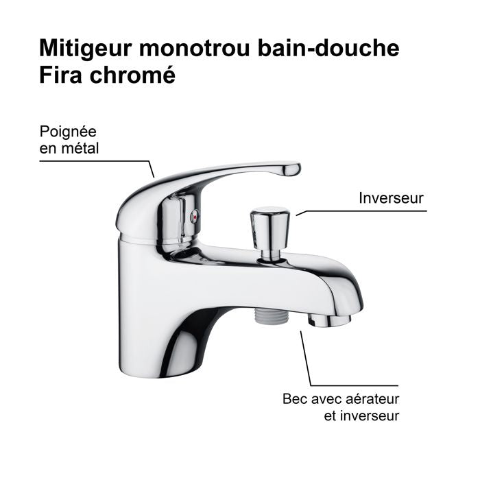 FIRA single-hole chrome bath shower mixer