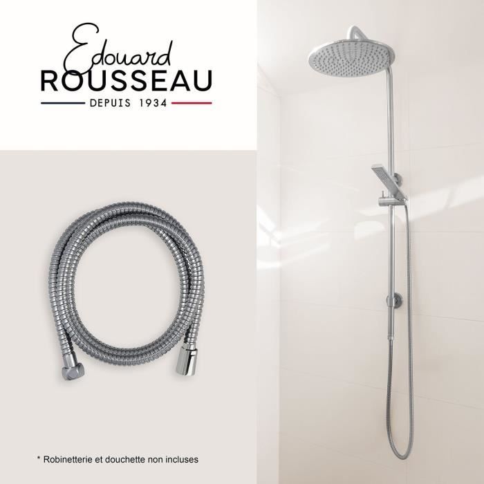 Shower hose - ROUSSEAU - Anti-twist metal nut - Safety crimps - Length 1.75m - Single-grip chrome-plated stainless steel