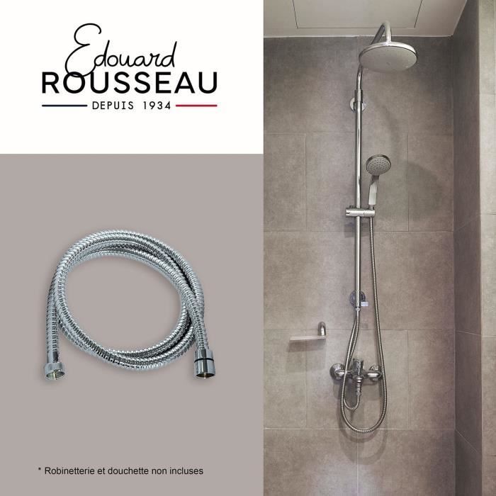 Shower hose - ROUSSEAU - Universal connector - Compact size - Metal nuts - Length 1.50m - Single-grip chrome-plated stainless steel