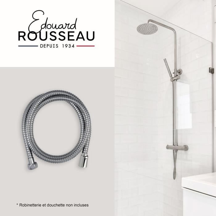 Shower hose - ROUSSEAU - Anti-twist metal nuts - Flow reduction - Length 2 m - Double-stapled chrome-plated stainless steel