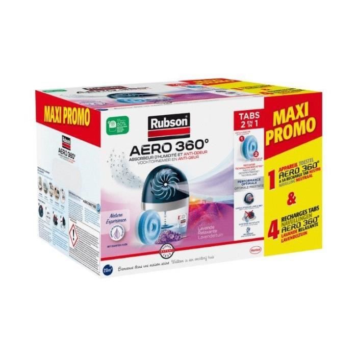 Moisture absorber - RUBSON - MAXI PROMO - 4 Lavender refills + 1 Aero 360° device 20 m²