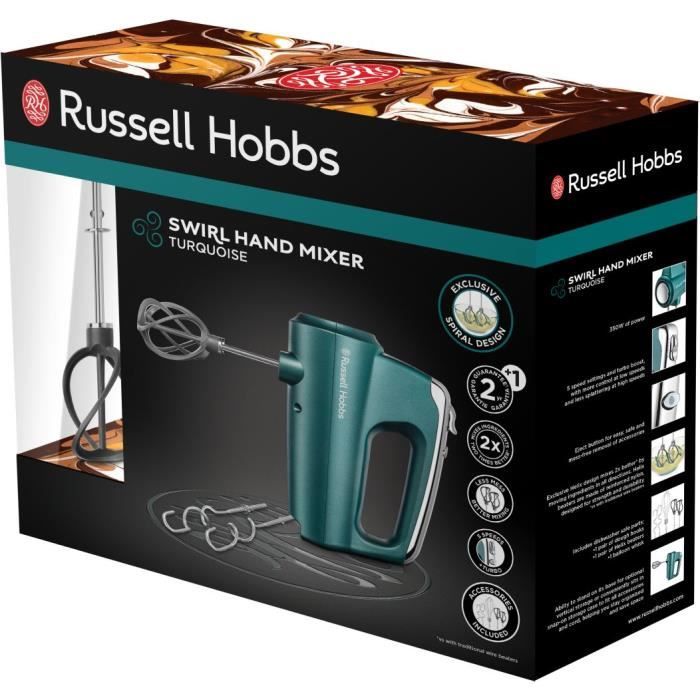 Russell Hobbs 25891-56 Swirl Mixer, 5 Speed, Turbo Function, 1 Pair of Propeller, Kneader, Whisk Mixers - Turquoise