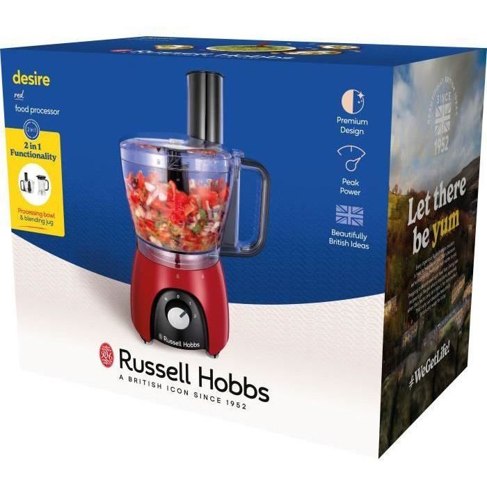 Food processor - RUSSEL HOBBS - Desire Red - 600 W - 2 speeds + pulse - Red